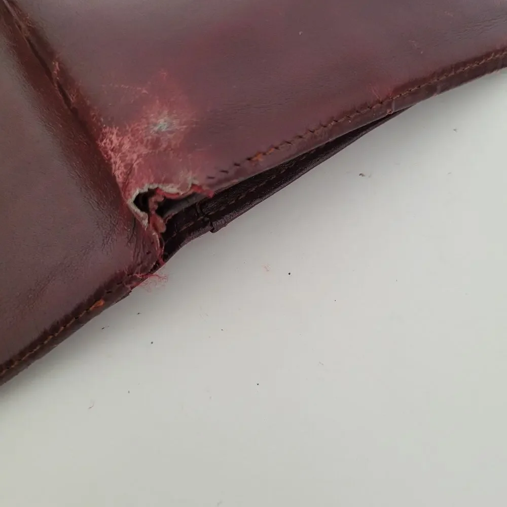 Cartier Men's Vintage Bifold‎ Leather Bordeaux Red Wallet Medium Retro Card Fair